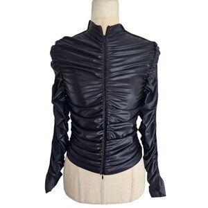 ALEXANDER WANG BLACK RUCHED LONG SLEEVE TOP SIZE XS